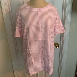 Banana Republic Pink White Striped Flutter Short Sleeved Oxford Top Small Tall